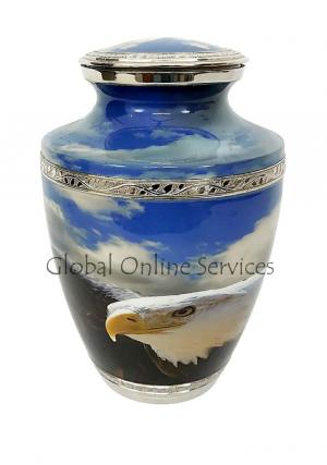 White Eagle Designed Large Blue Cloudy Sky Adult Memorial Human Urn For Ashes