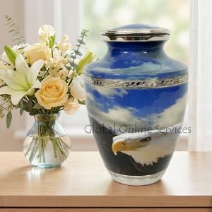 White Eagle Designed Large Blue Cloudy Sky Adult Memorial Human Urn For Ashes