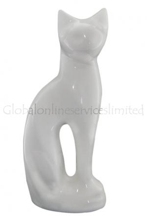White Gloss Cat Shape Pet Cremation Urn For Ashes