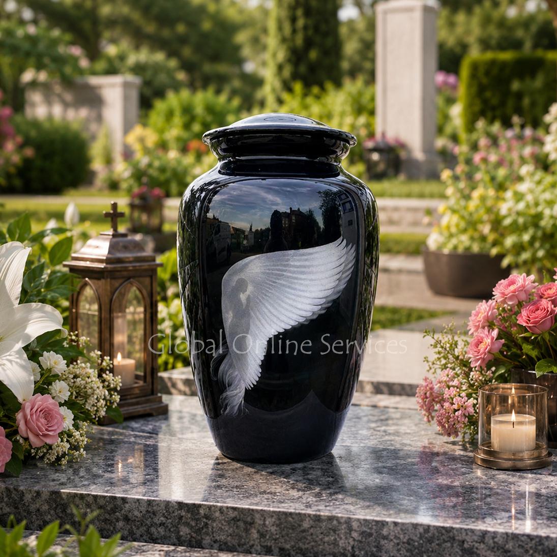 White Guardian Angle Design Large Adult Aluminium Memorial Urn For Ashes