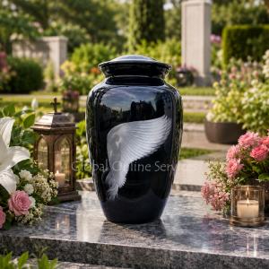 White Guardian Angle Design Large Adult Aluminium Memorial Urn For Ashes