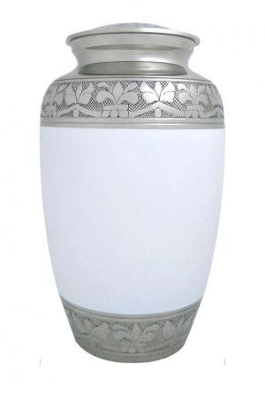 White and Silver Floral Band Nickel Adult Funeral Cremation Urn