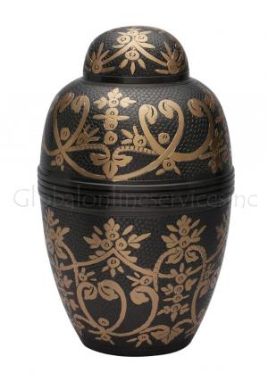 Windsor Black Large Adult Floral Urn for Funeral Human Ashes