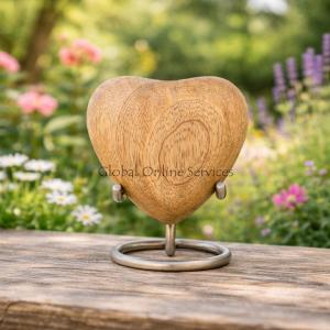 Wooden Heart Keepsake Urn for Funeral Human Ashes (Polished)