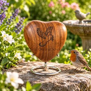Wooden Heart Keepsake Urn with Flying Dove Memorial Urn for Ashes