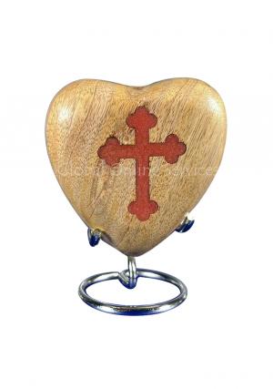Wooden Heart Keepsake with Red Cross Inlay