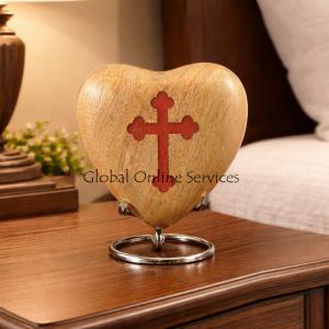 Wooden Heart Keepsake with Red Cross Inlay