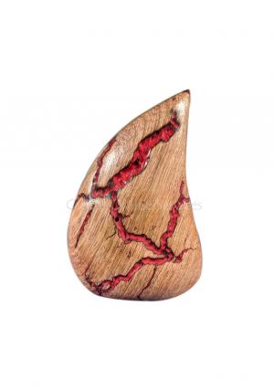 Wooden Teardrop Keepsake Urn with Red Lightning Burn