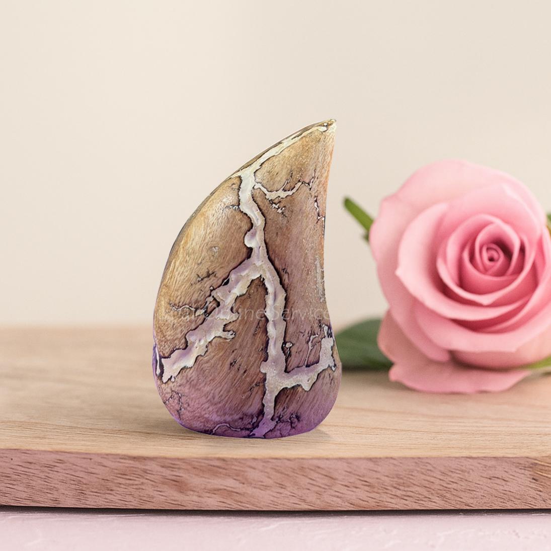 Wooden Teardrop Keepsake Urn with White Lightning Veins