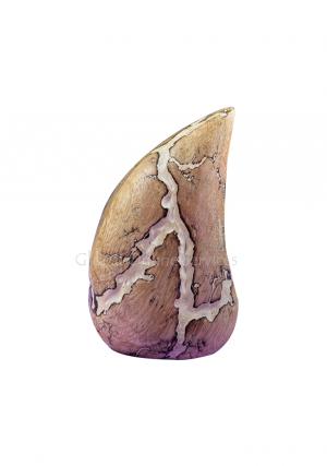 Wooden Teardrop Keepsake Urn with White Lightning Veins