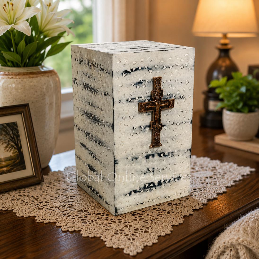 white Cremation Iron Urns Ashes, Cross Christ Urn For Human Ashes