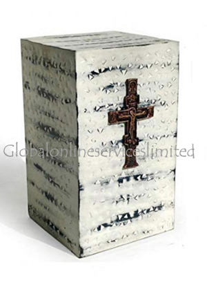 white Cremation Iron Urns Ashes, Cross Christ Urn For Human Ashes