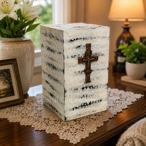 white Cremation Iron Urns Ashes, Cross Christ Urn For Human Ashes