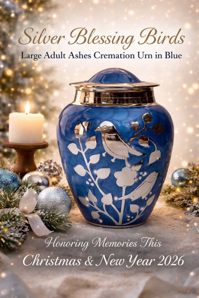 Silver Blessing Birds Blue Adult Urn 