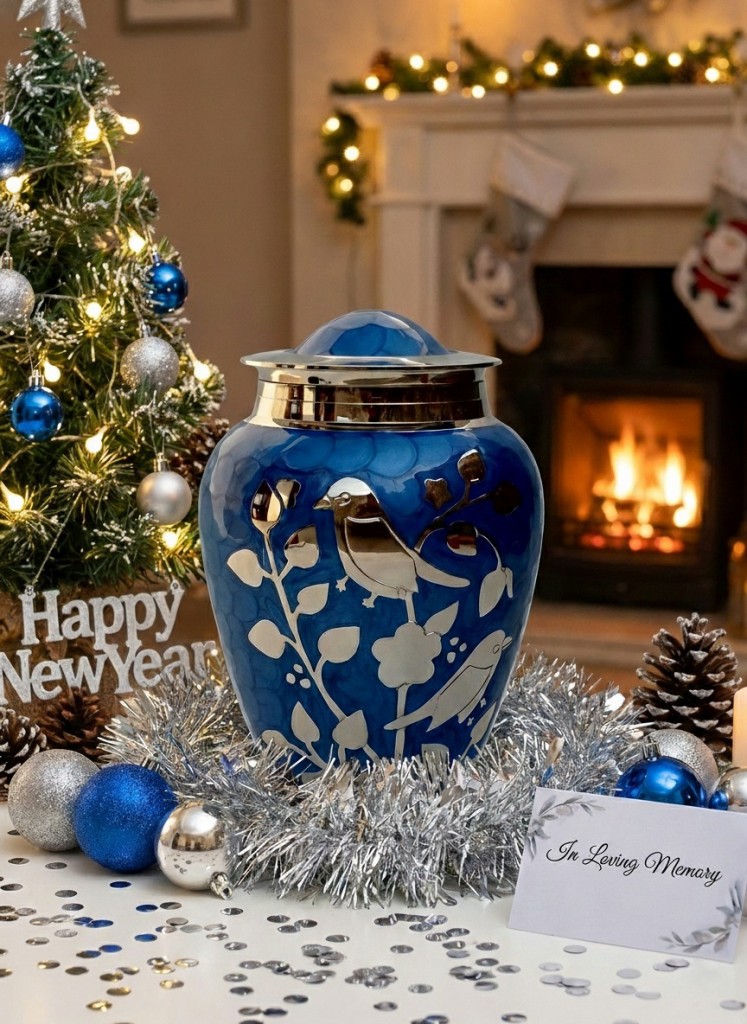 Silver Blessing Birds Blue Adult Urn 