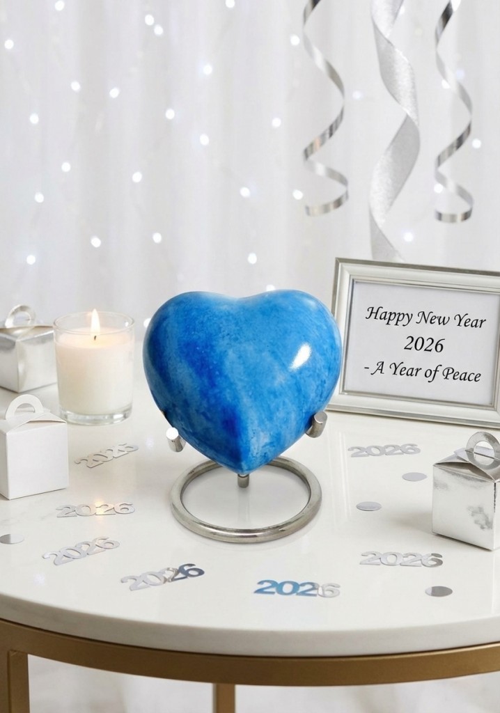 Blue Heart Keepsake Urn for Memorial Ashes, Brass Made