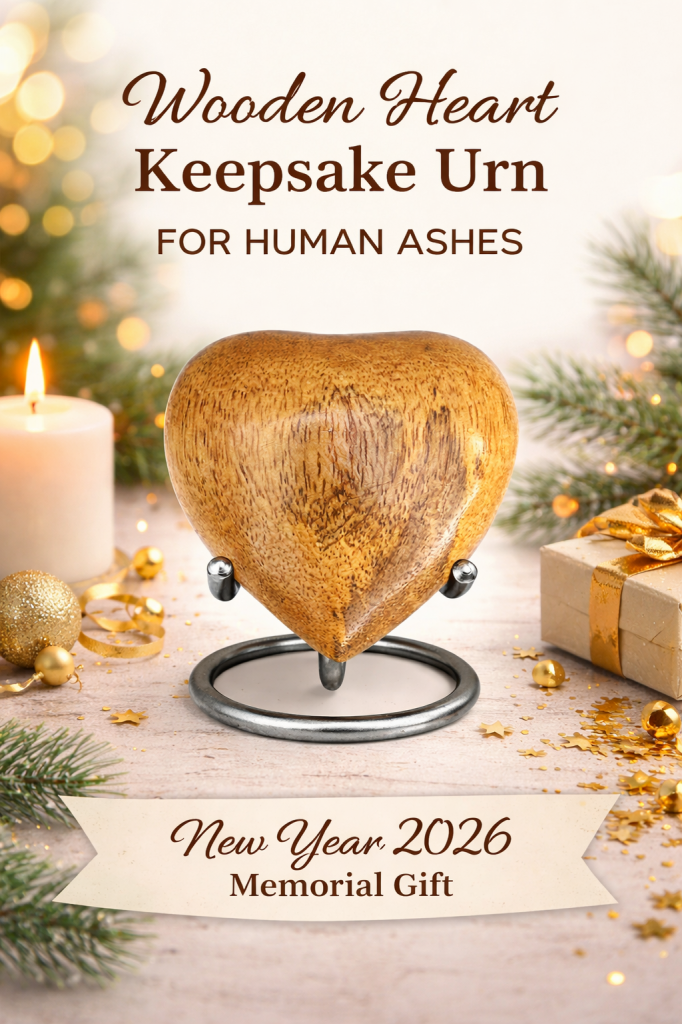 Wooden Heart Keepsake Urn for Funeral Human Ashes (Polished) 