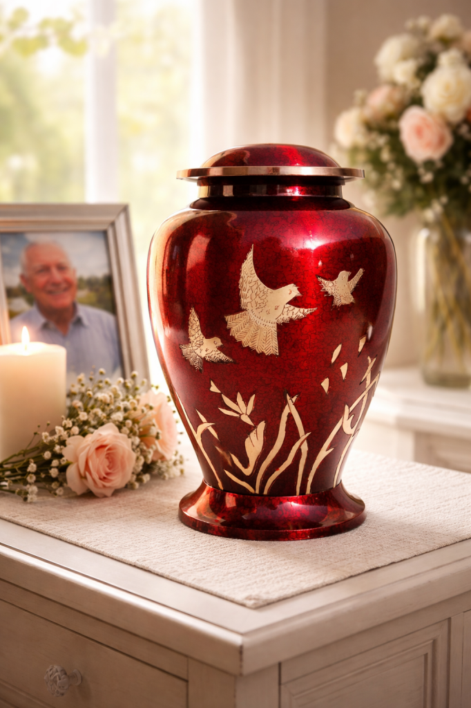 Birds In Flight Red Color Big Funeral Adult Urn Ashes