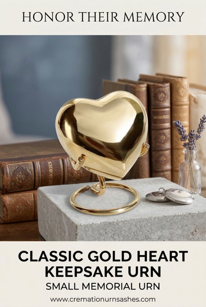 Classic Gold Coloured Heart Keepsake Urn, Small Memorial Urns