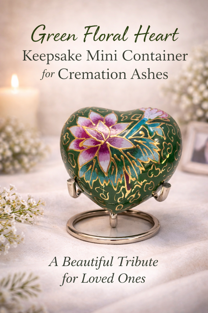 Small Green Floral Heart Keepsake Memorial Urn for Cremation Ashes (Green)