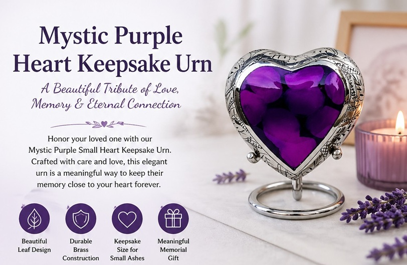 Mystic Purple Heart Keepsake Urn for Ashes