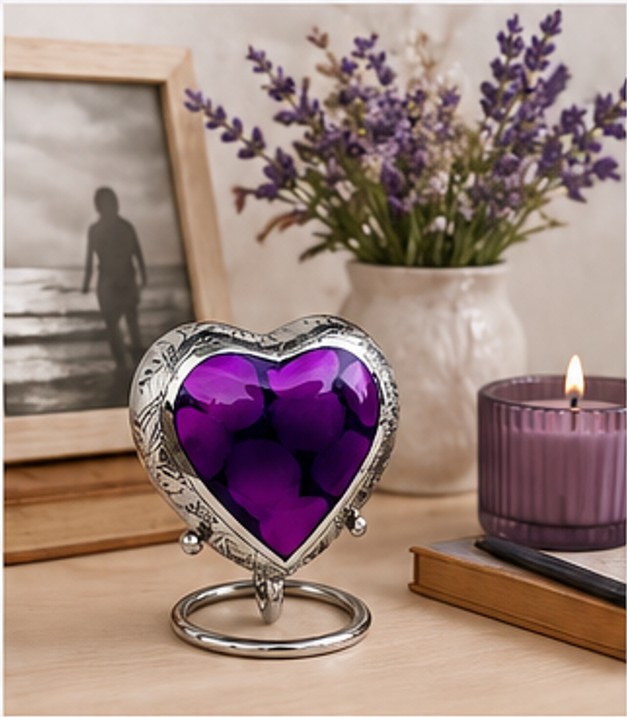 Mystic Purple Heart Keepsake Urn for Ashes